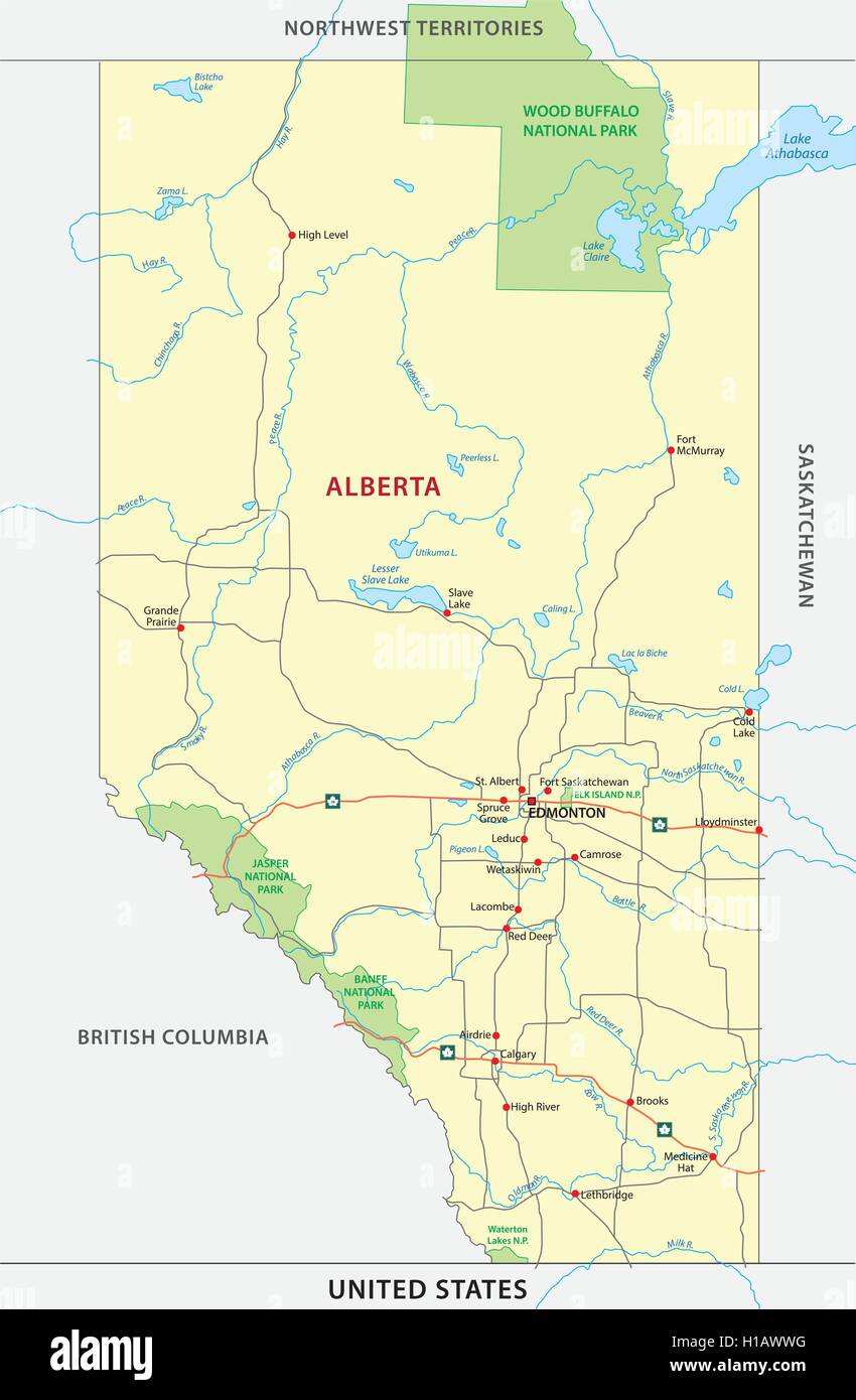 Alberta road e il parco nazionale di mappa Illustrazione Vettoriale