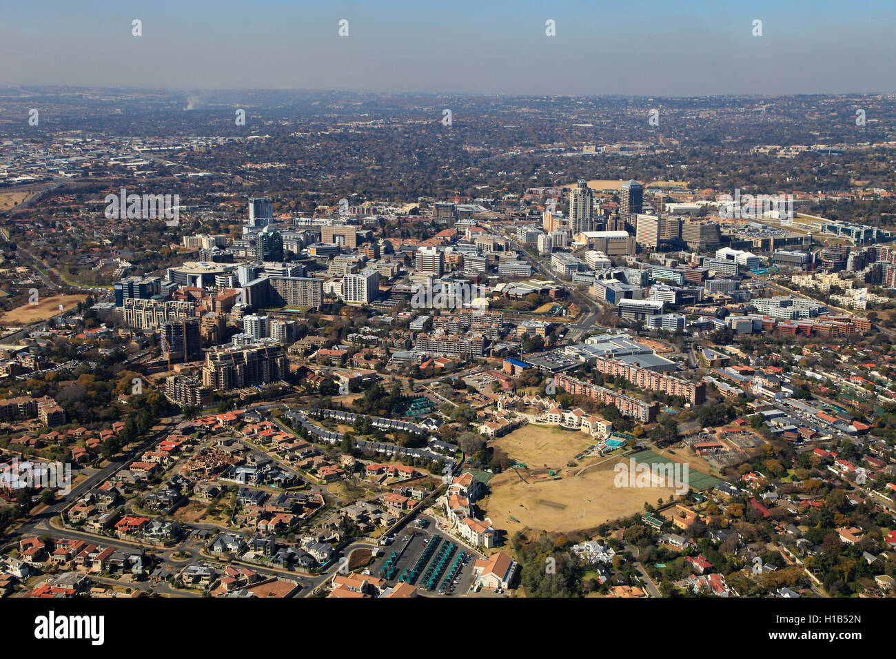 Fotografia aerea con una panoramica di Sandton Johannesburg, Gauteng, Sud Africa Foto Stock