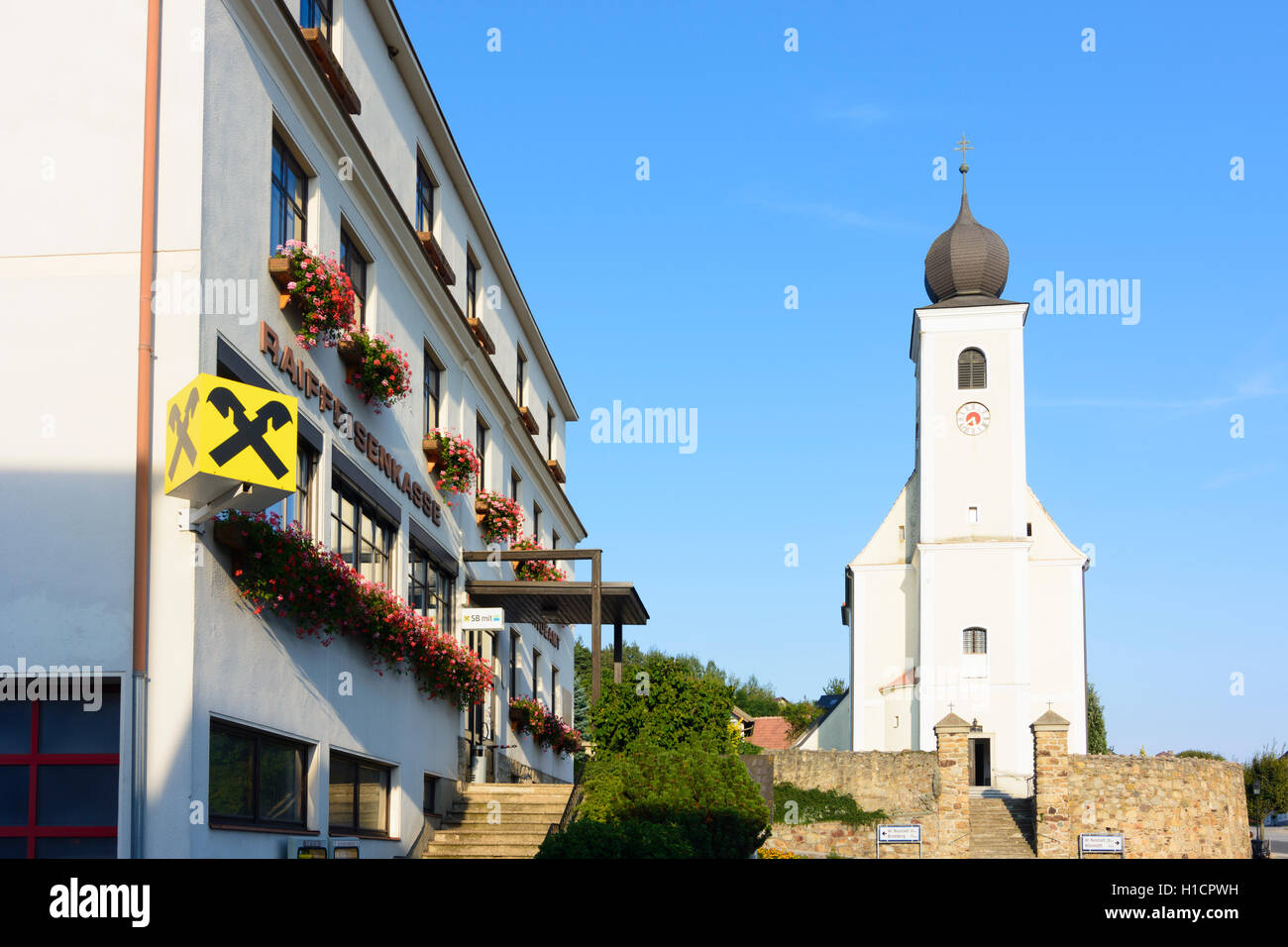 Hollenthon: municipio, chiesa, Wiener Alpen, Alpi Niederösterreich, Austria Inferiore, Austria Foto Stock
