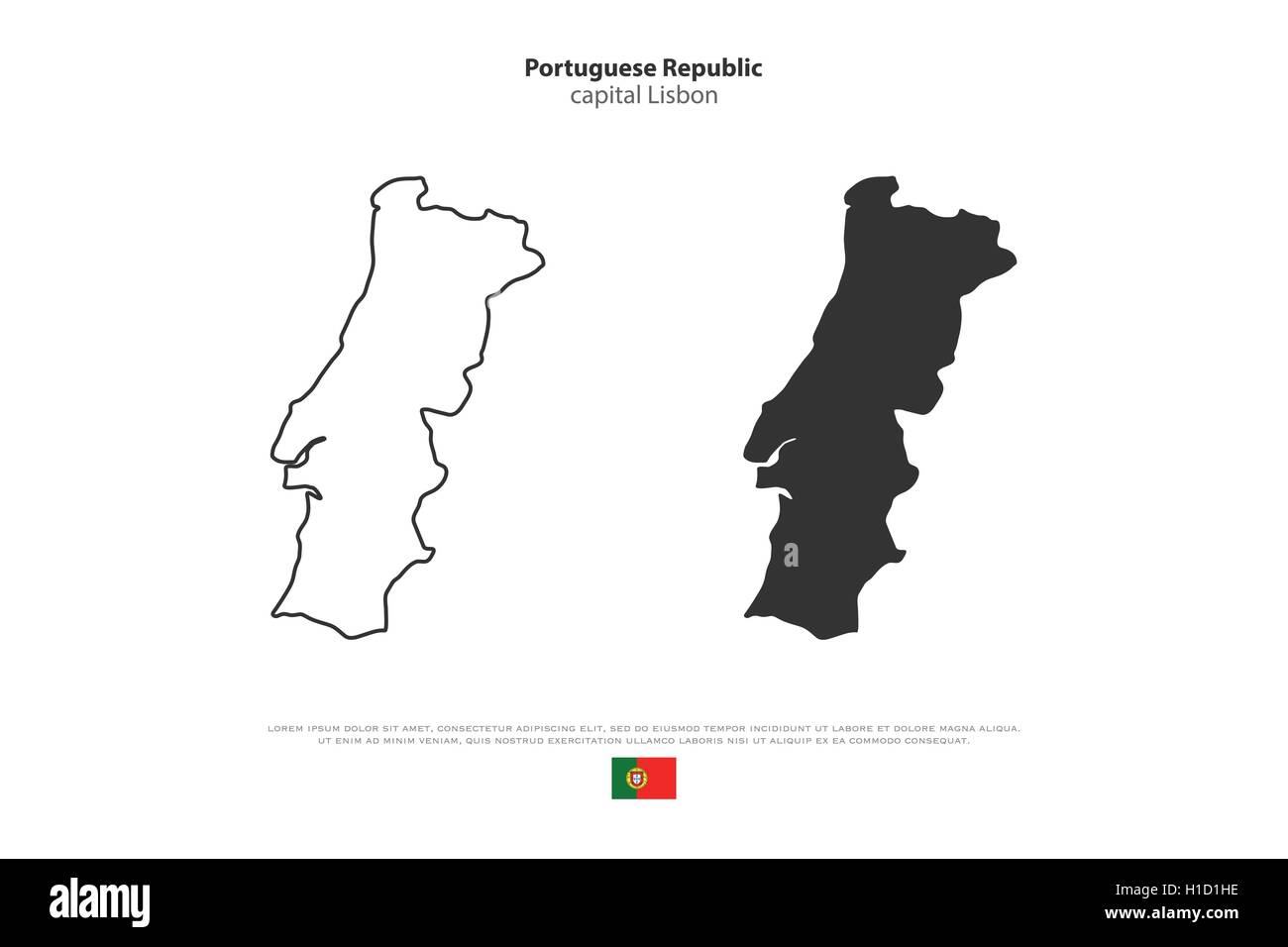 Repubblica portoghese mappa isolato e bandiera ufficiale icona. vettore Portogallo mappe politico illustrazione. Stato europeo travel bann Illustrazione Vettoriale