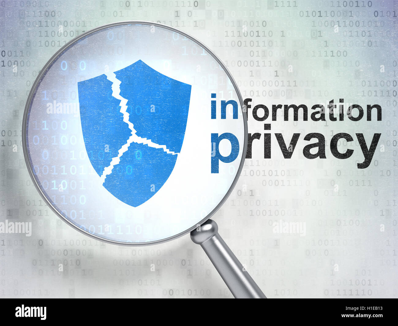 Il concetto di sicurezza: Schermo rotto e la riservatezza delle informazioni con il vetro ottico Foto Stock