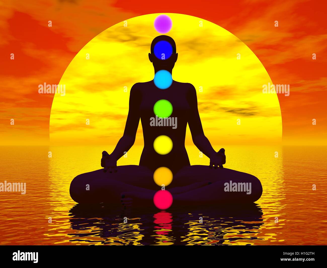 Chakra al tramonto - 3D render Foto Stock