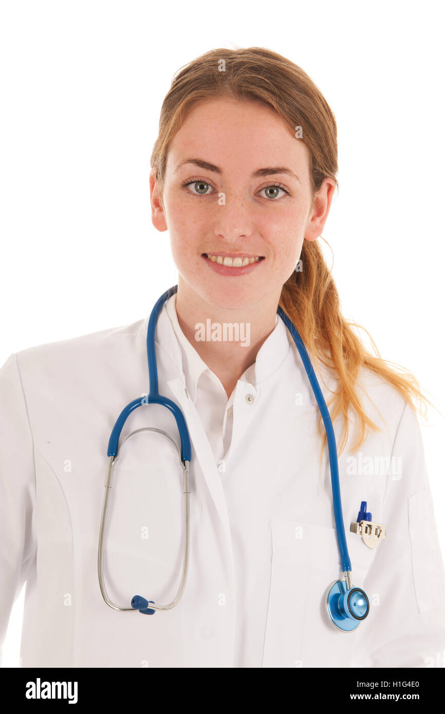 Medico donna con uno stetoscopio Foto Stock