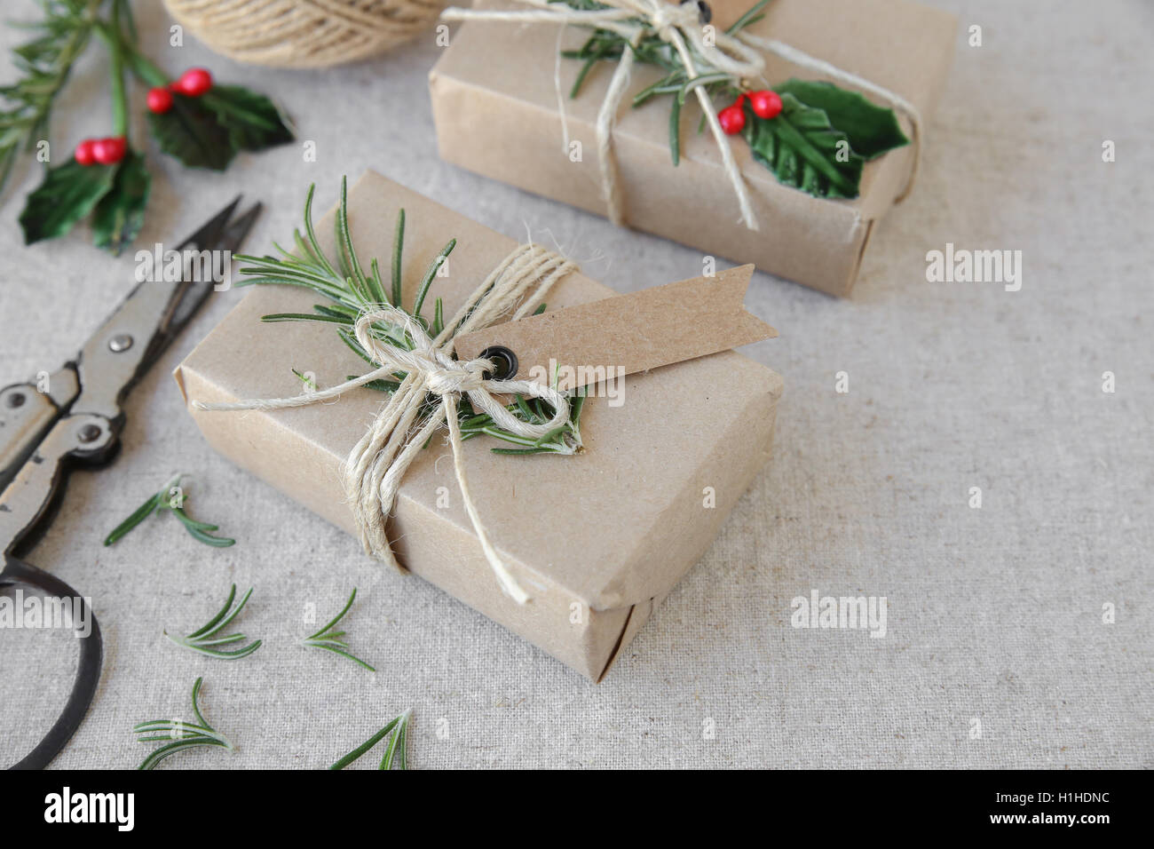 Eco di Natale di artigianato confezioni regalo Foto Stock