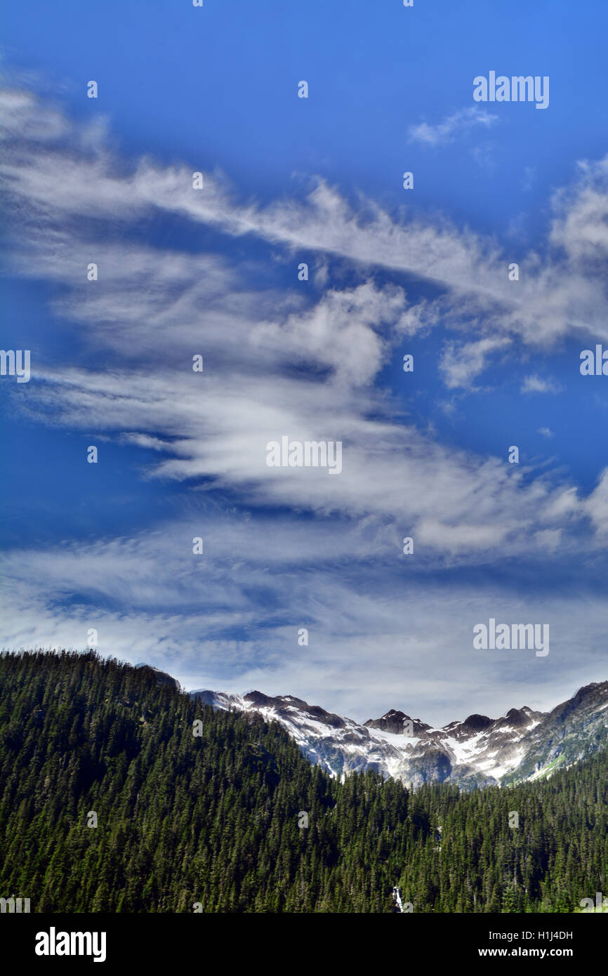 Vasto ed enormi Montagne Paesaggio in un giorno bellissimo sentiero escursionistico attraverso Brandywine Prato, Whistler, BC, Canada Foto Stock