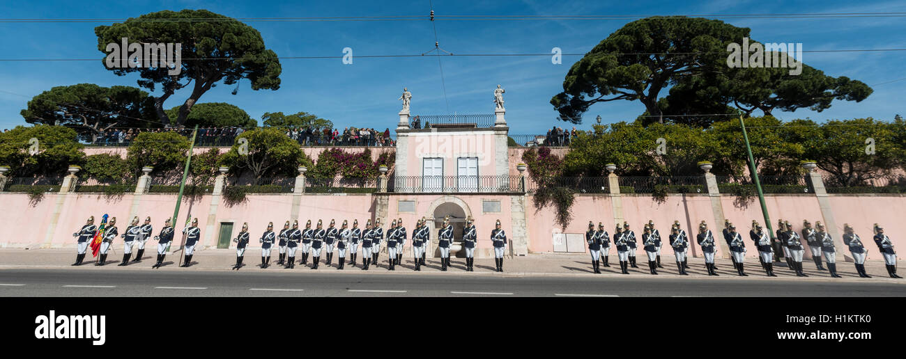 La distribuzione della Guardia Nazionale al discorso del Presidente portoghese Marcelo Rebelo de Sousa, Guarda Nacional Republicana, Lisbona Foto Stock