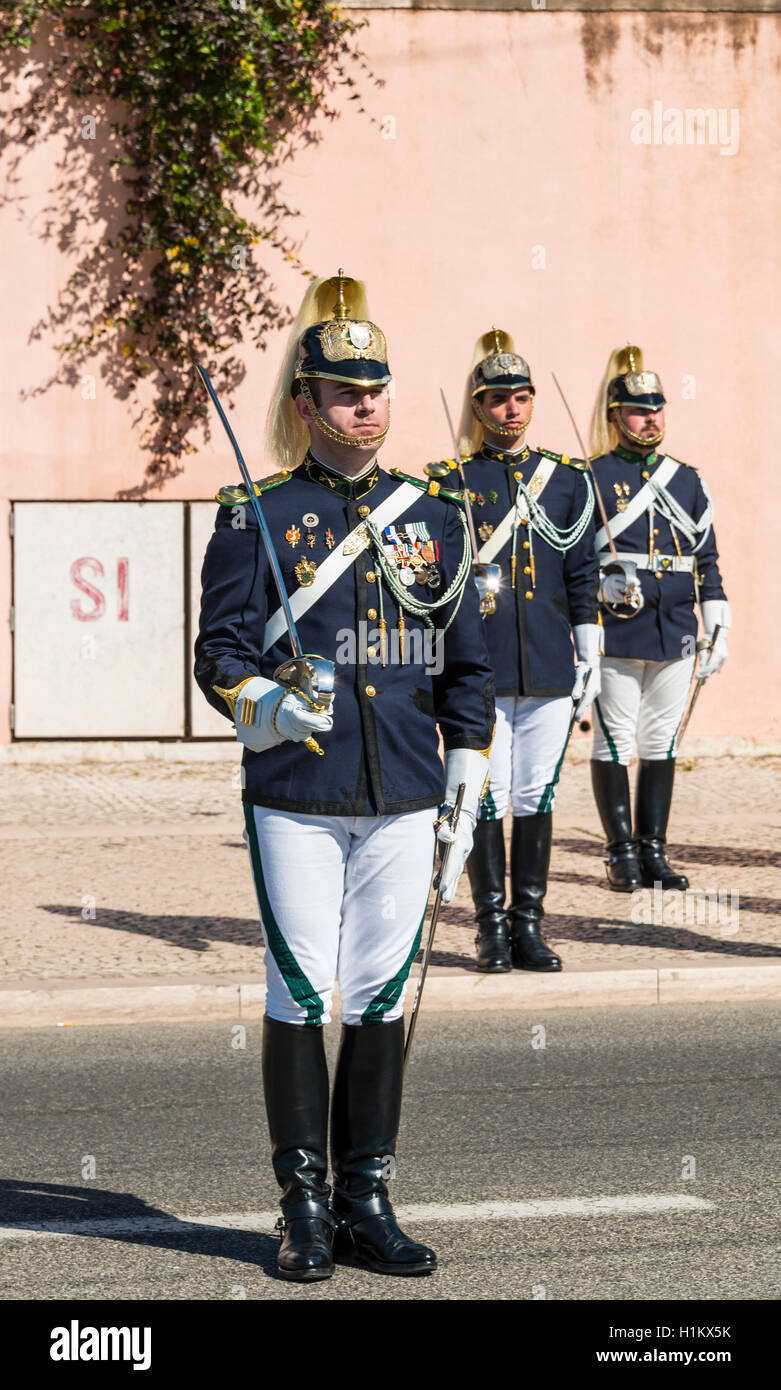 La distribuzione della Guardia Nazionale al discorso del Presidente portoghese Marcelo Rebelo de Sousa, Guarda Nacional Republicana, Lisbona Foto Stock