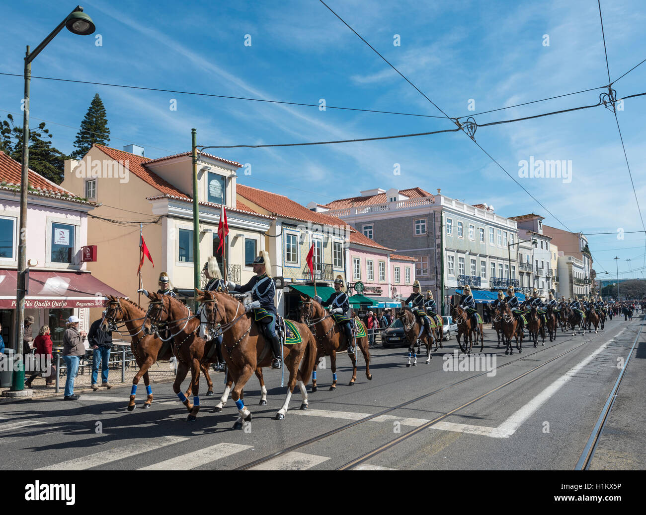 La distribuzione della Guardia Nazionale al discorso del Presidente portoghese Marcelo Rebelo de Sousa, Guarda Nacional Republicana, Lisbona Foto Stock