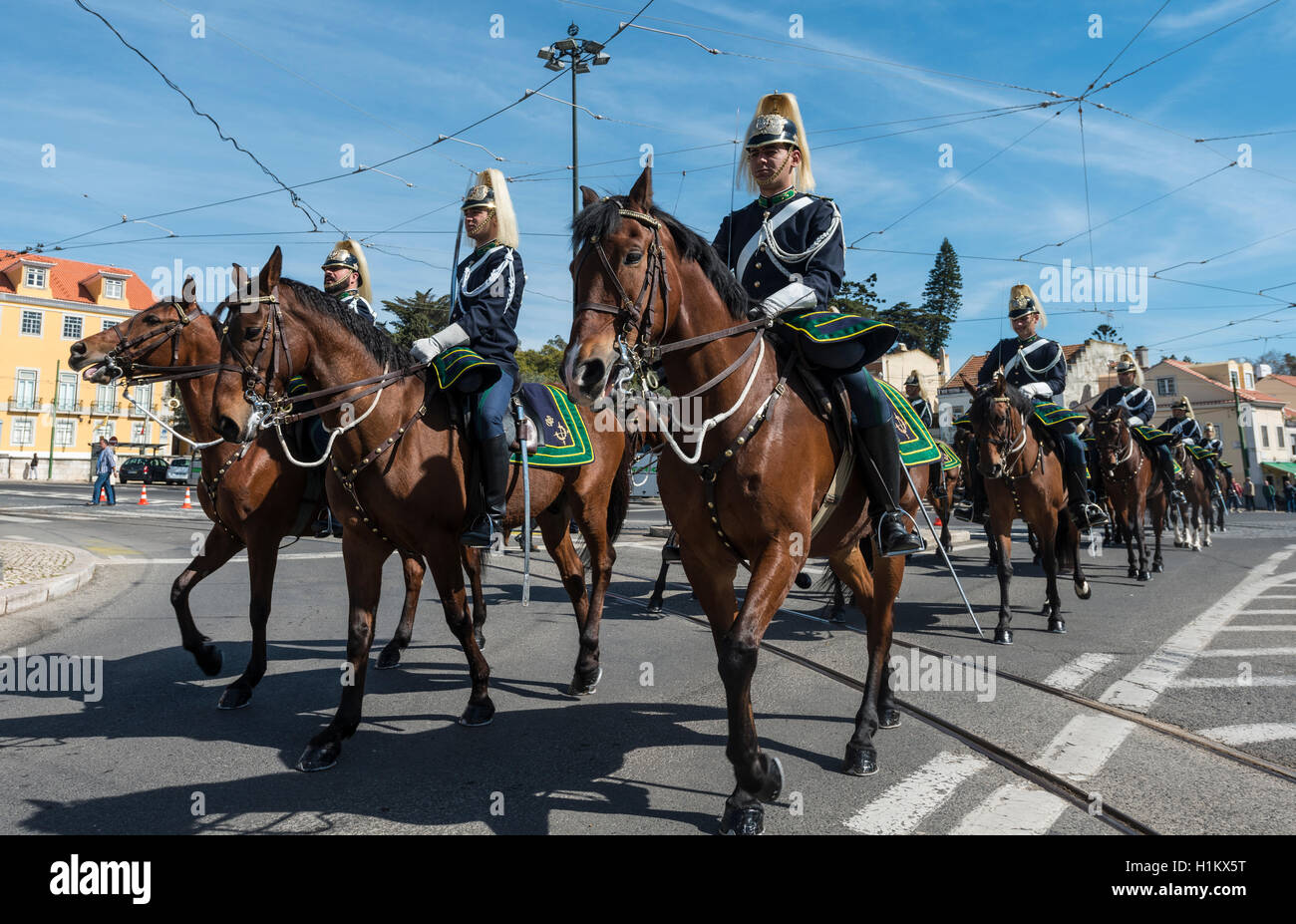 La distribuzione della Guardia Nazionale al discorso del Presidente portoghese Marcelo Rebelo de Sousa, Guarda Nacional Republicana, Lisbona Foto Stock