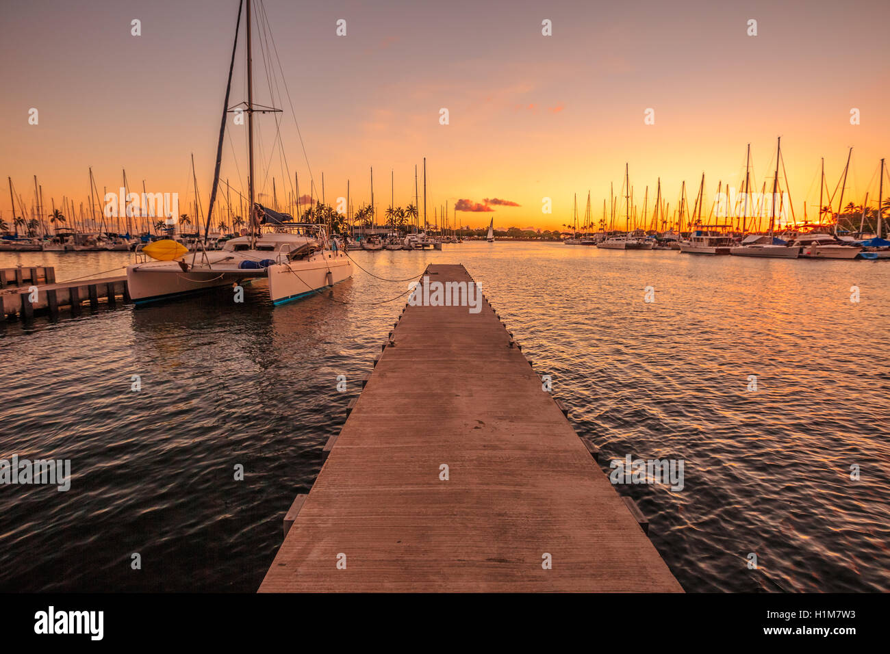 Ala Wai Harbour sunset Foto Stock