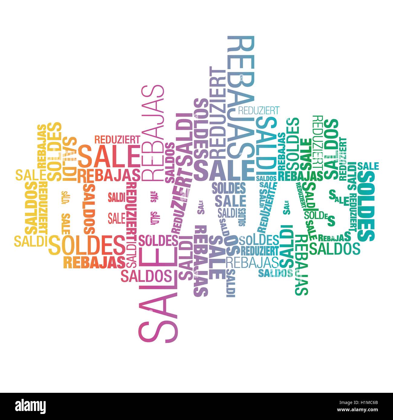 Pubblicità promozionale nuvola di parole internazionale (spagnolo focalizzata & colori gradiente) Illustrazione Vettoriale