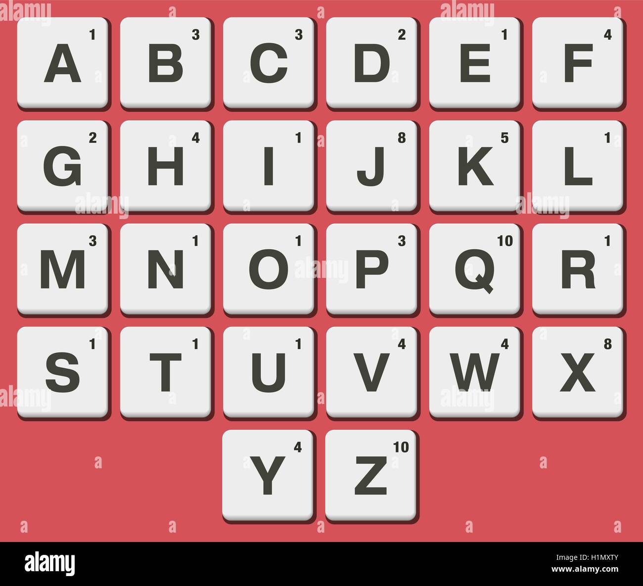 Piastrella in plastica alfabeto per rompicapo giochi di parole. Lettera di Scrabble piastrelle Illustrazione Vettoriale