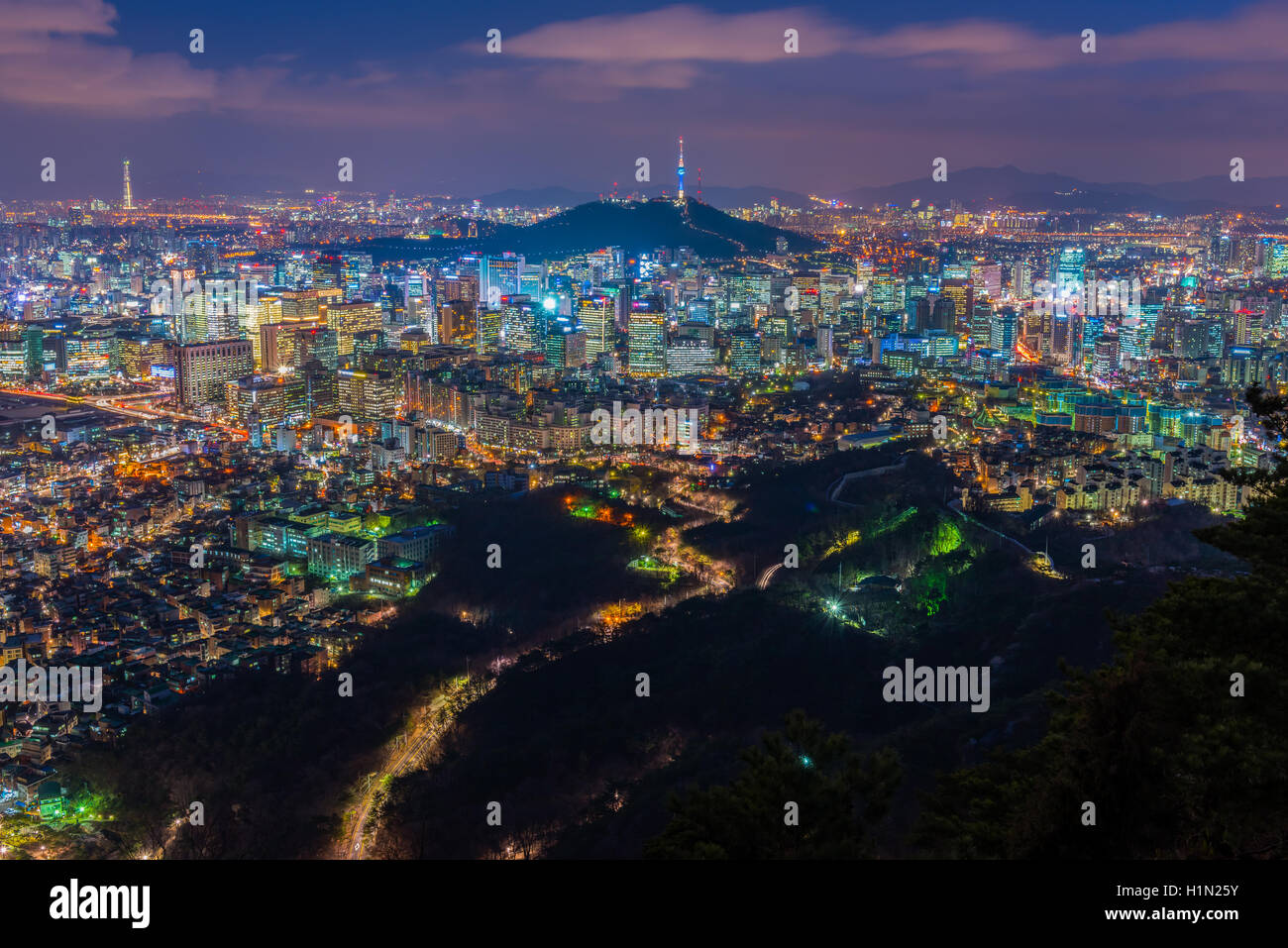 Seoul Città Skyline downtown vista della Corea del Sud. Foto Stock