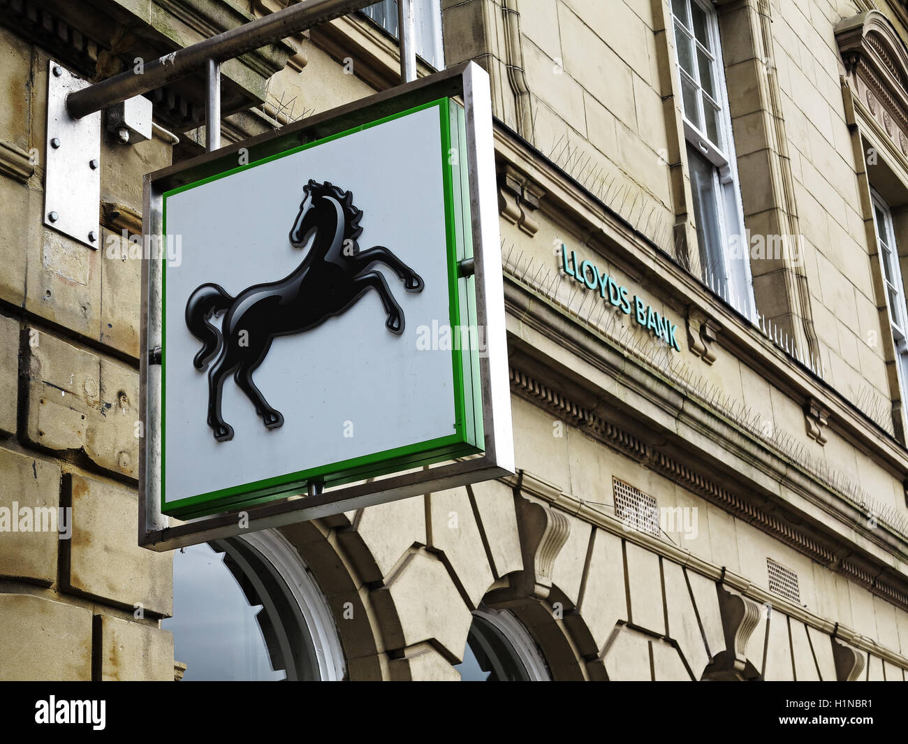 Il segno del cavallo nero. Lloyds Bank, Rothbury, Northumberland Foto Stock