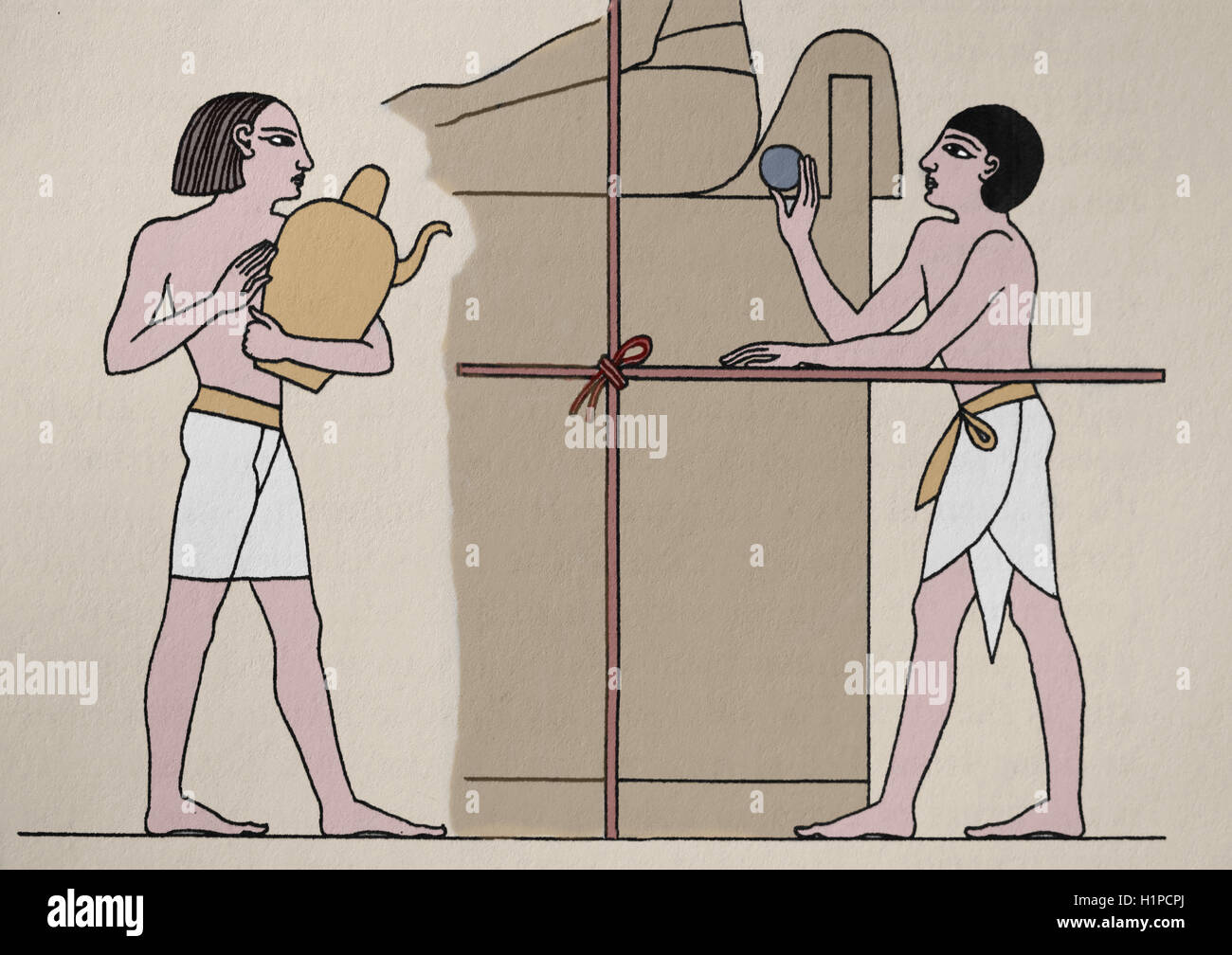 Antico Egitto. Builder. Nuovo Regno d'Egitto. Incisione. Colore. Xix secolo. Foto Stock