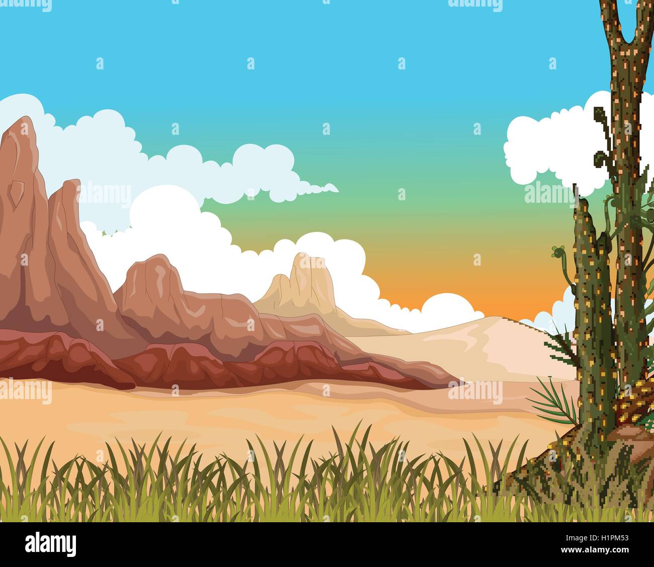 La bellezza del paesaggio con sfondo deserto Illustrazione Vettoriale