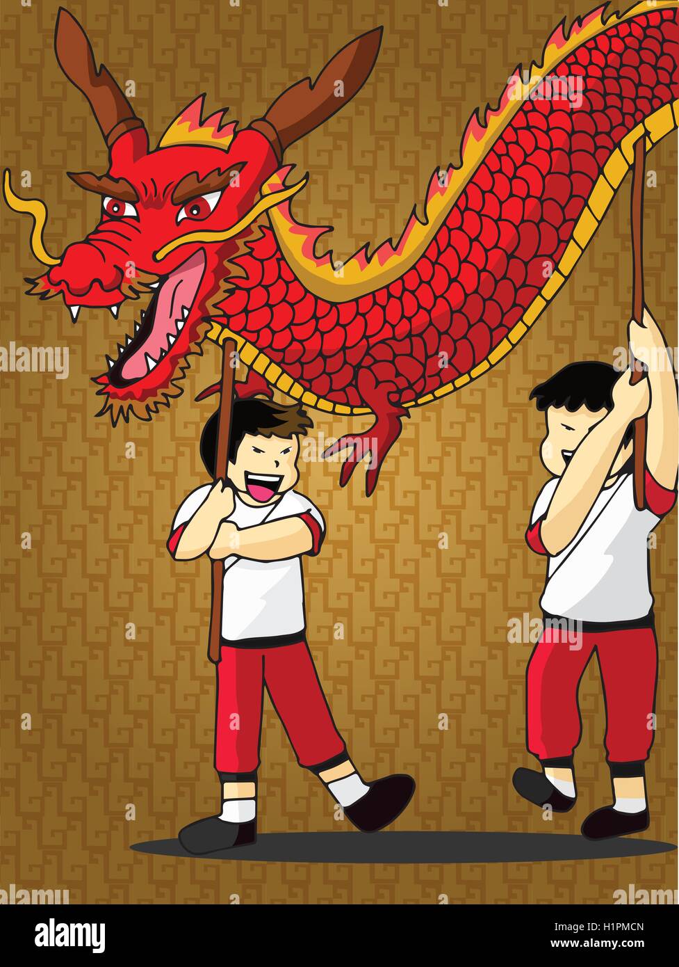Anno Nuovo Cinese concetto, Dragon Dance vettore Illustrazione Vettoriale