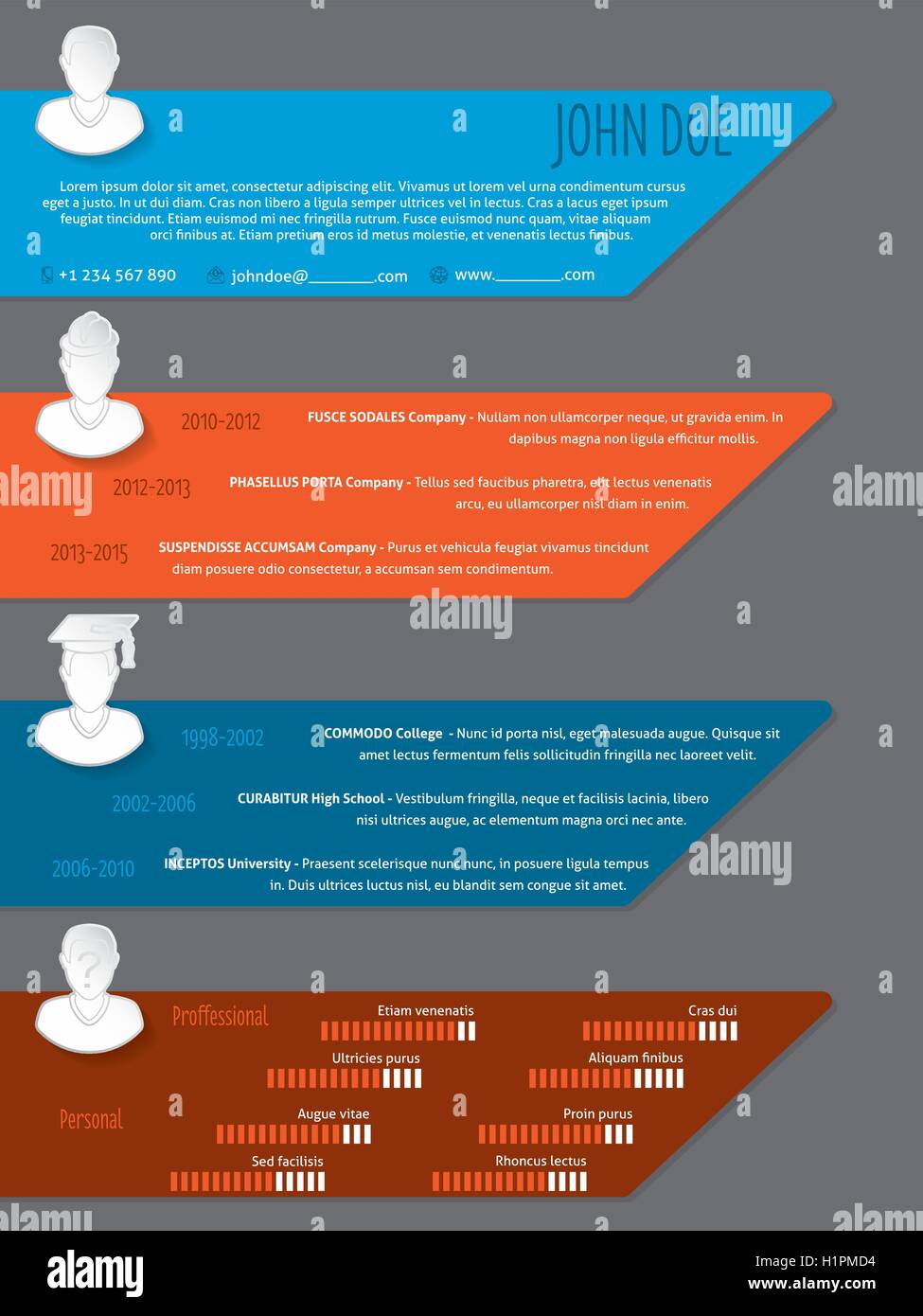 Moderno e colorato riprendere il modello di curriculum vitae con icone bianche Illustrazione Vettoriale