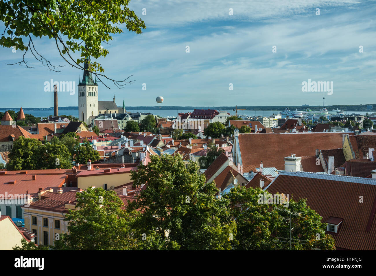 Vista dello Skyline di Tallinn e il porto marittimo Foto Stock