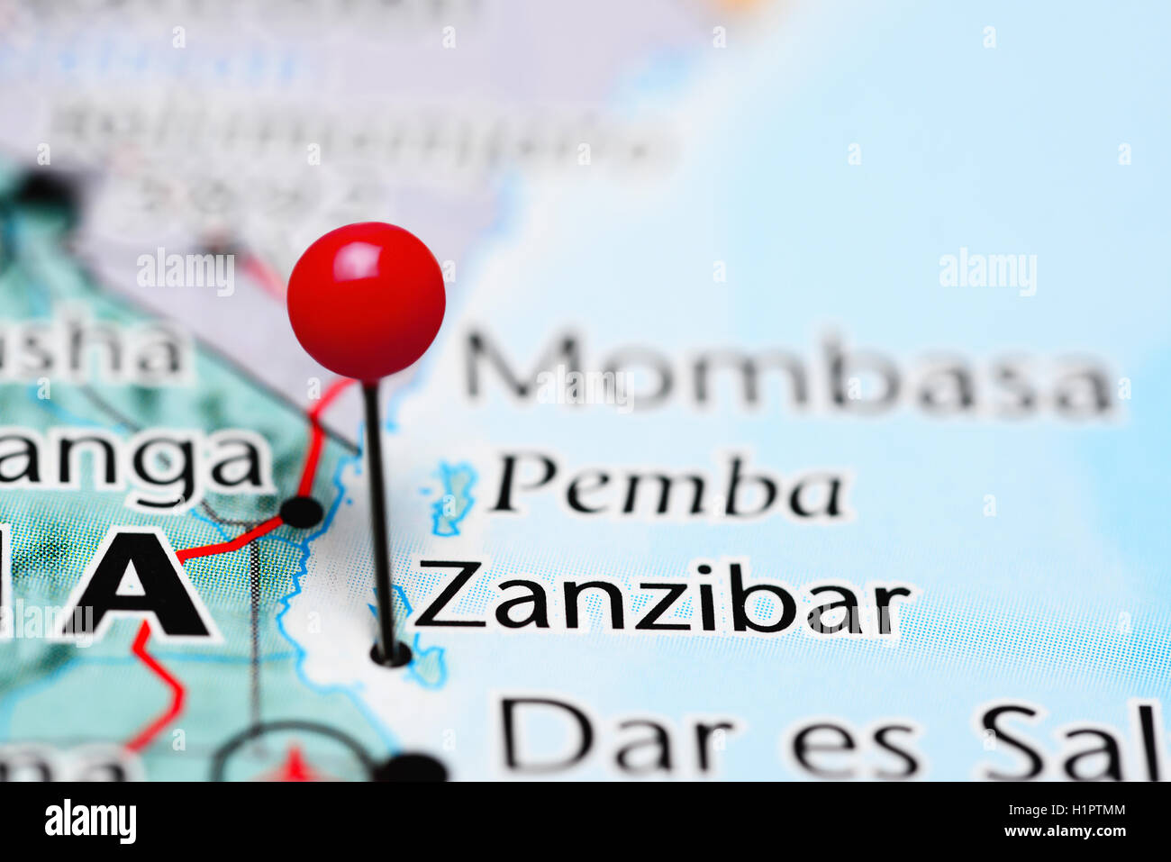 Zanzibar imperniata su una mappa della Tanzania Foto Stock