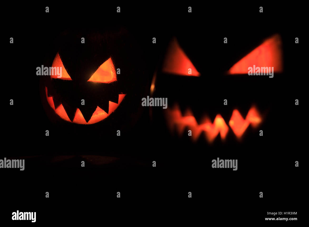 Terribile facce di zucca Foto Stock