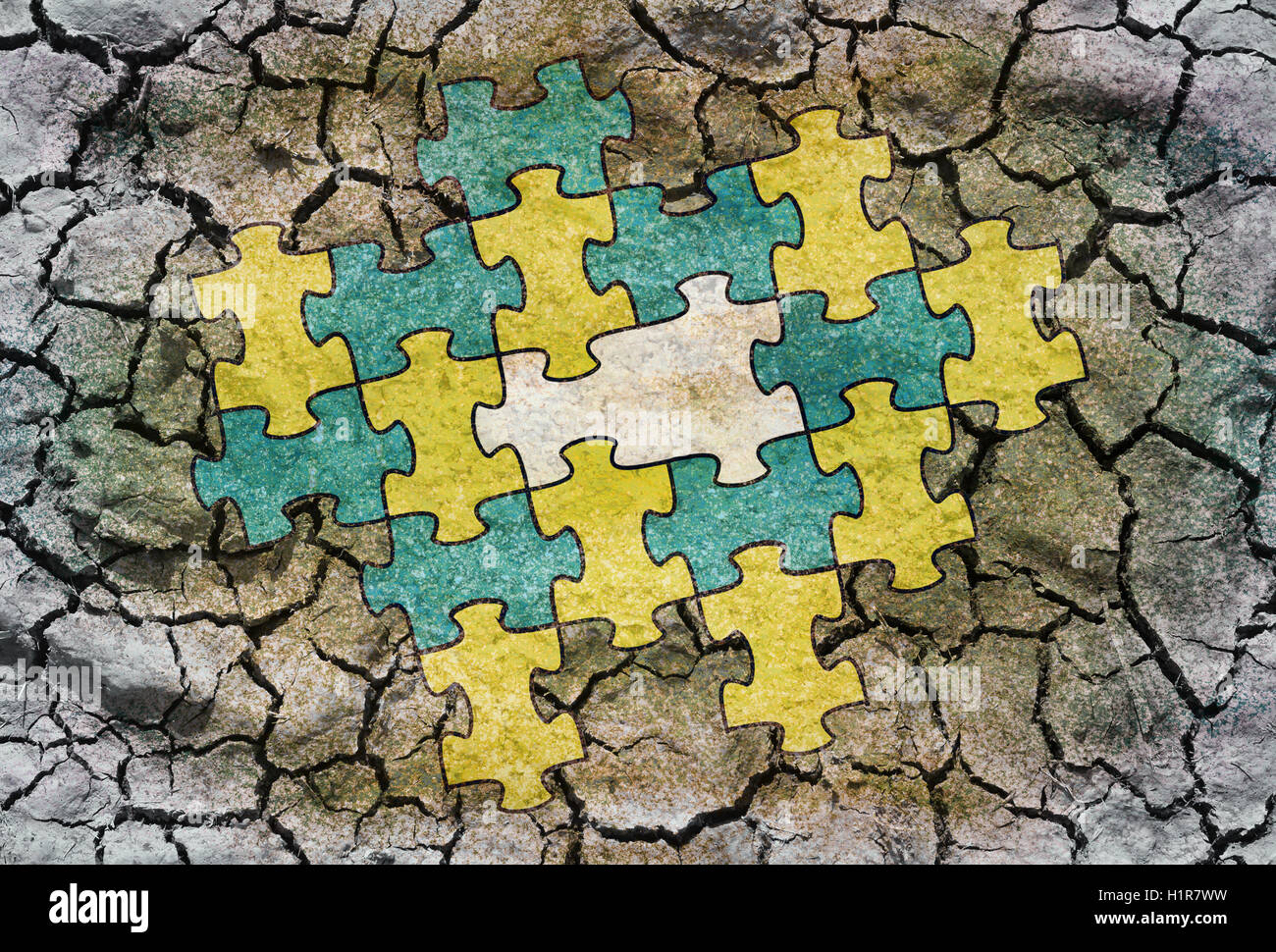 Illustrazione concettuale - puzzle collegato con una parte mancante Foto Stock