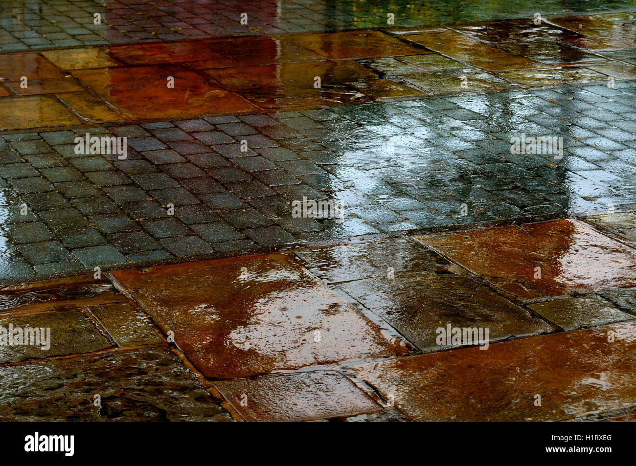 Wet pietre per pavimentazione Foto Stock