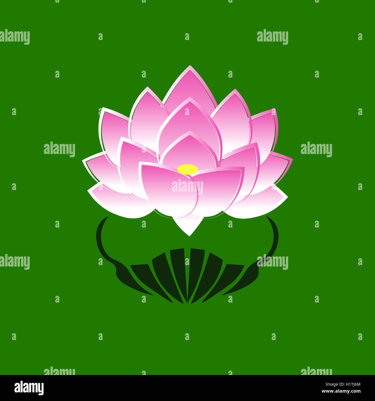 Rosa immagine stilizzata di un fiore di loto su uno sfondo verde. Il simbolo di impegno per il Buddha in Giappone Illustrazione Vettoriale