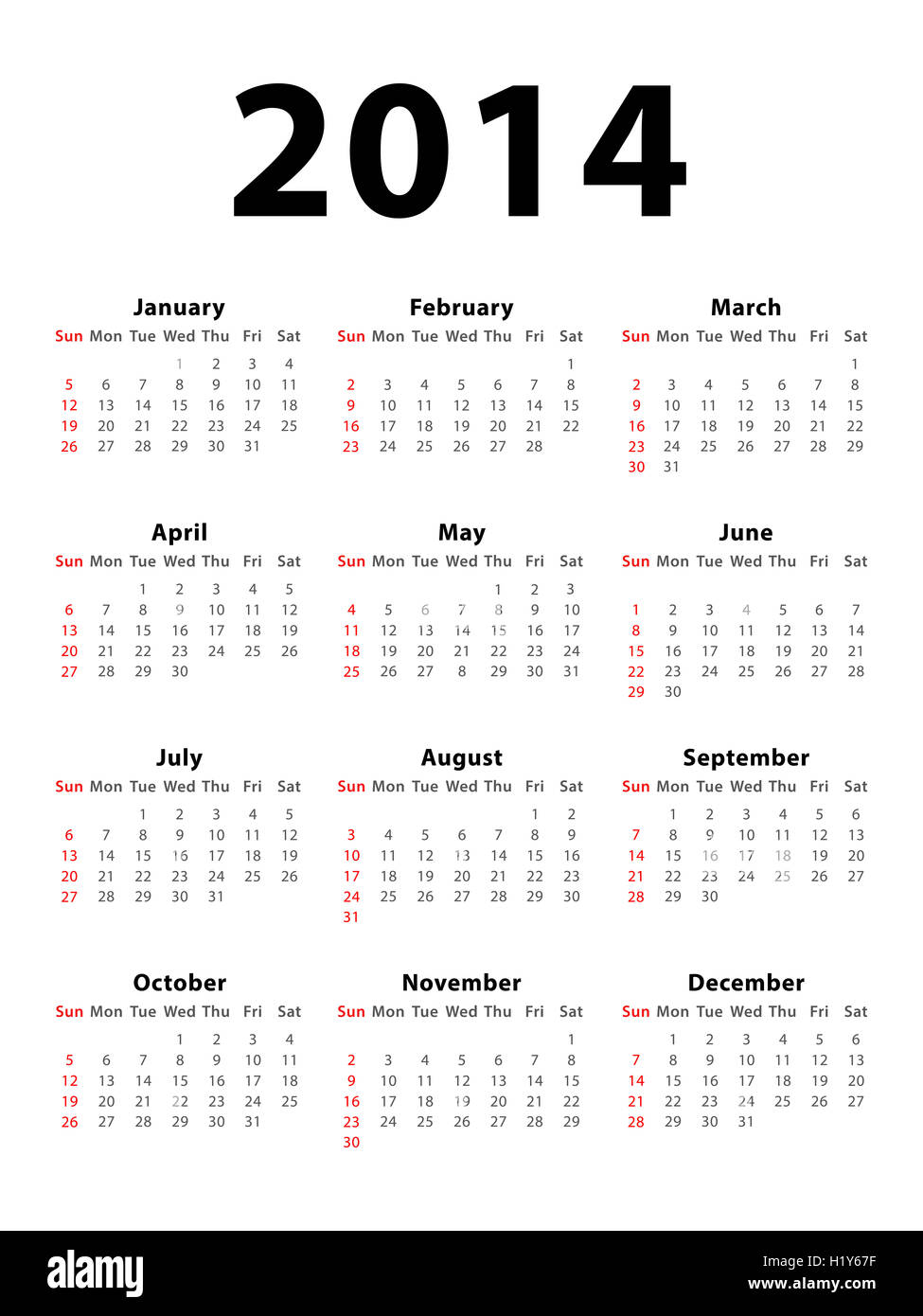Calendario 2014 Foto Stock