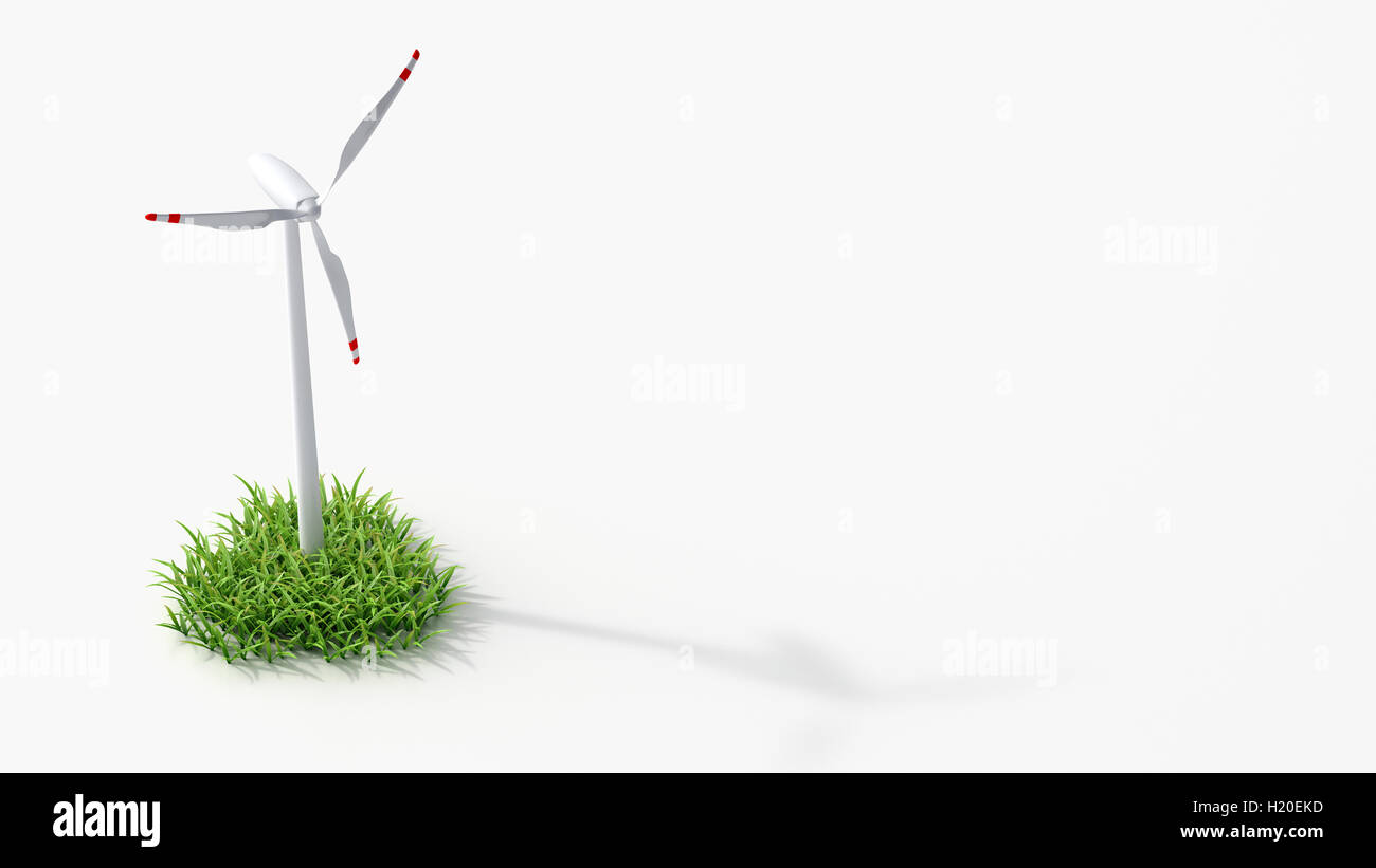 Turbina eolica su erba, rendering 3D Foto Stock