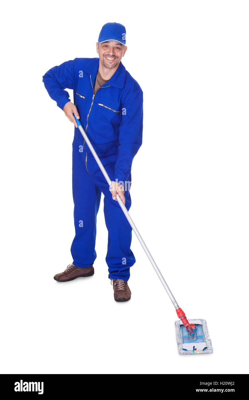 Felice Sweeper piano di pulizia Foto Stock