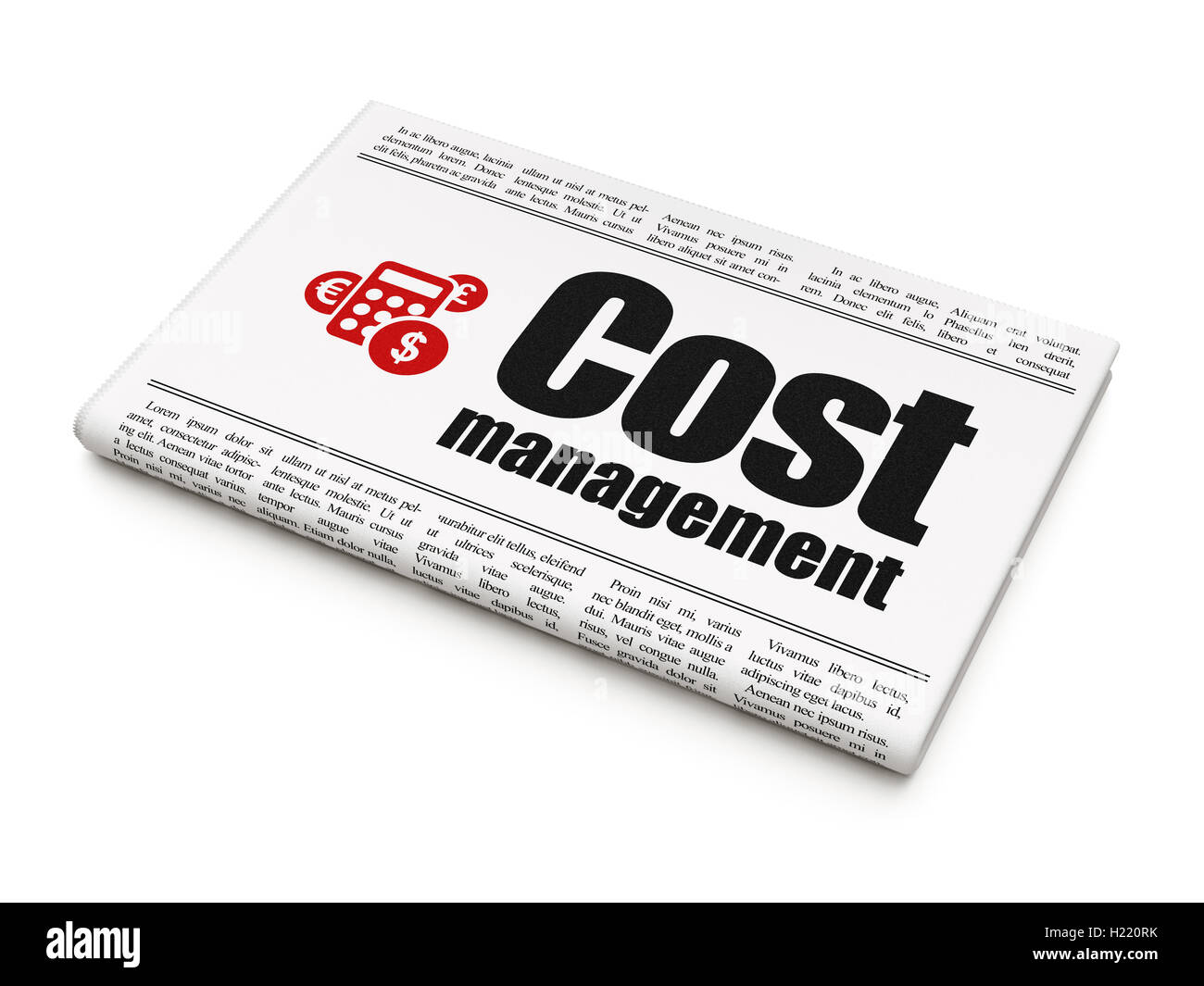 Il concetto di business: giornale con la gestione dei costi e la calcolatrice Foto Stock