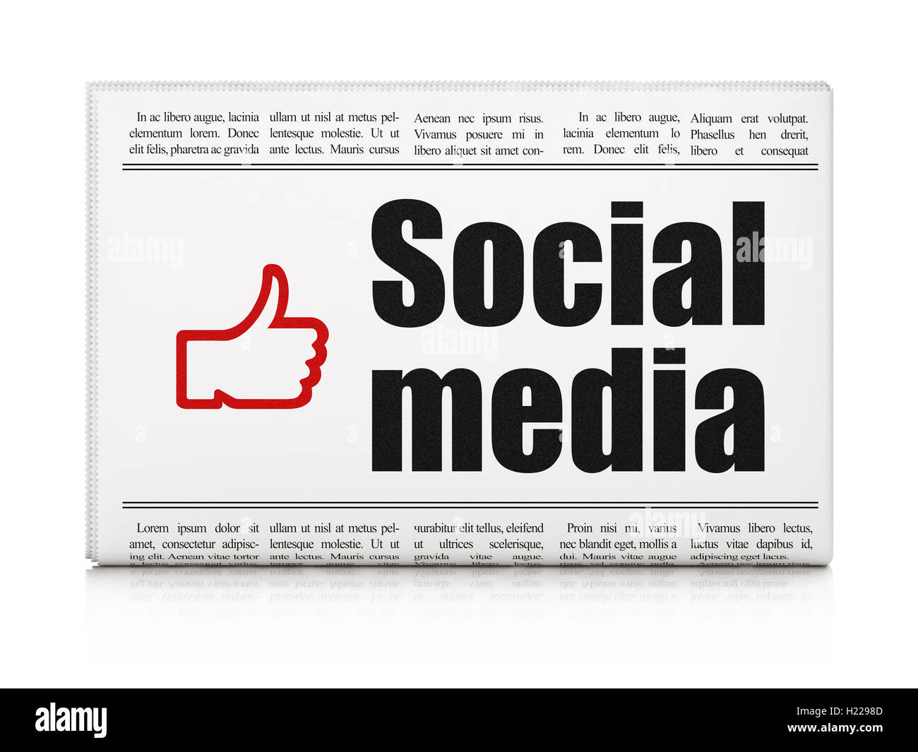 Social media concetto: giornale con i Social Media e il pollice in alto Foto Stock