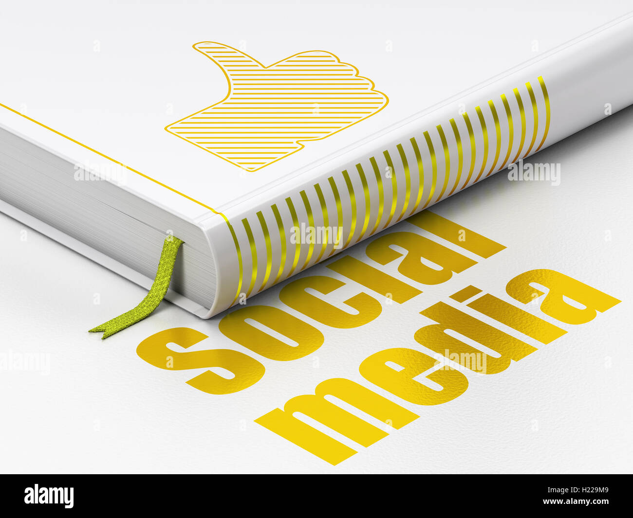 Rete sociale concetto: prenota pollice in alto, Social Media su sfondo bianco Foto Stock