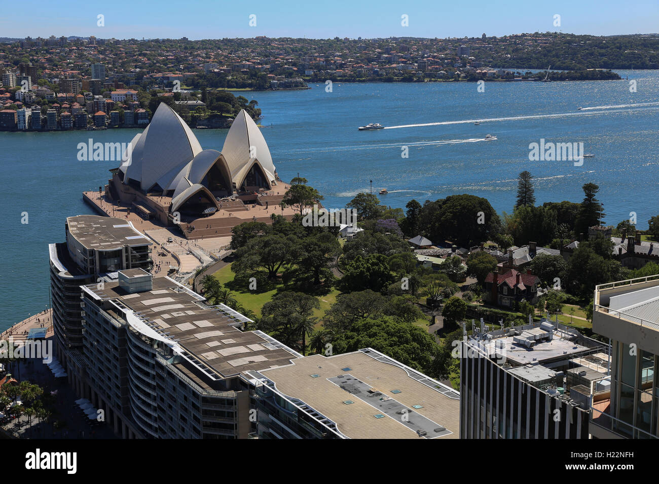 Vista aerea della Sydney Opera House e Bennelong Point Sydney New South Wales AUSTRALIA Foto Stock