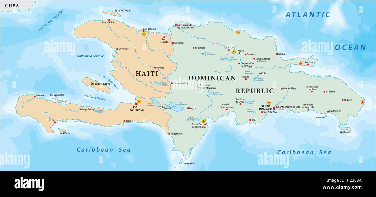 Mappa dell'isola caraibica di Hispaniola Illustrazione Vettoriale