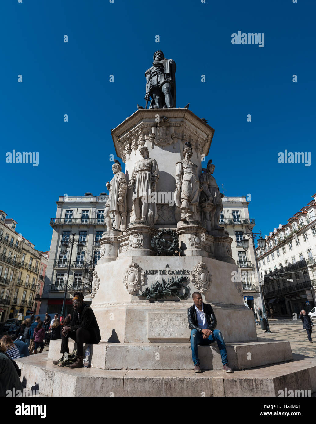 Monumento a Luís de Camões, poeta portoghese, Largo de Camoes, Lisbona, distretto di Lisbona, Portogallo Foto Stock