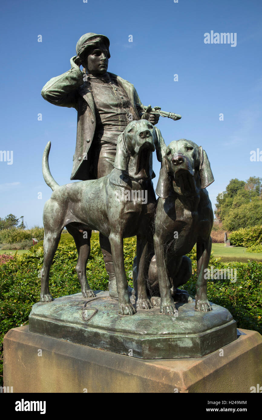 Alfred Jacquemart's Huntsman e cani, fusa in bronzo da Val d'Osne c.1879 Royal Botanical Gardens Sydney Australia Foto Stock