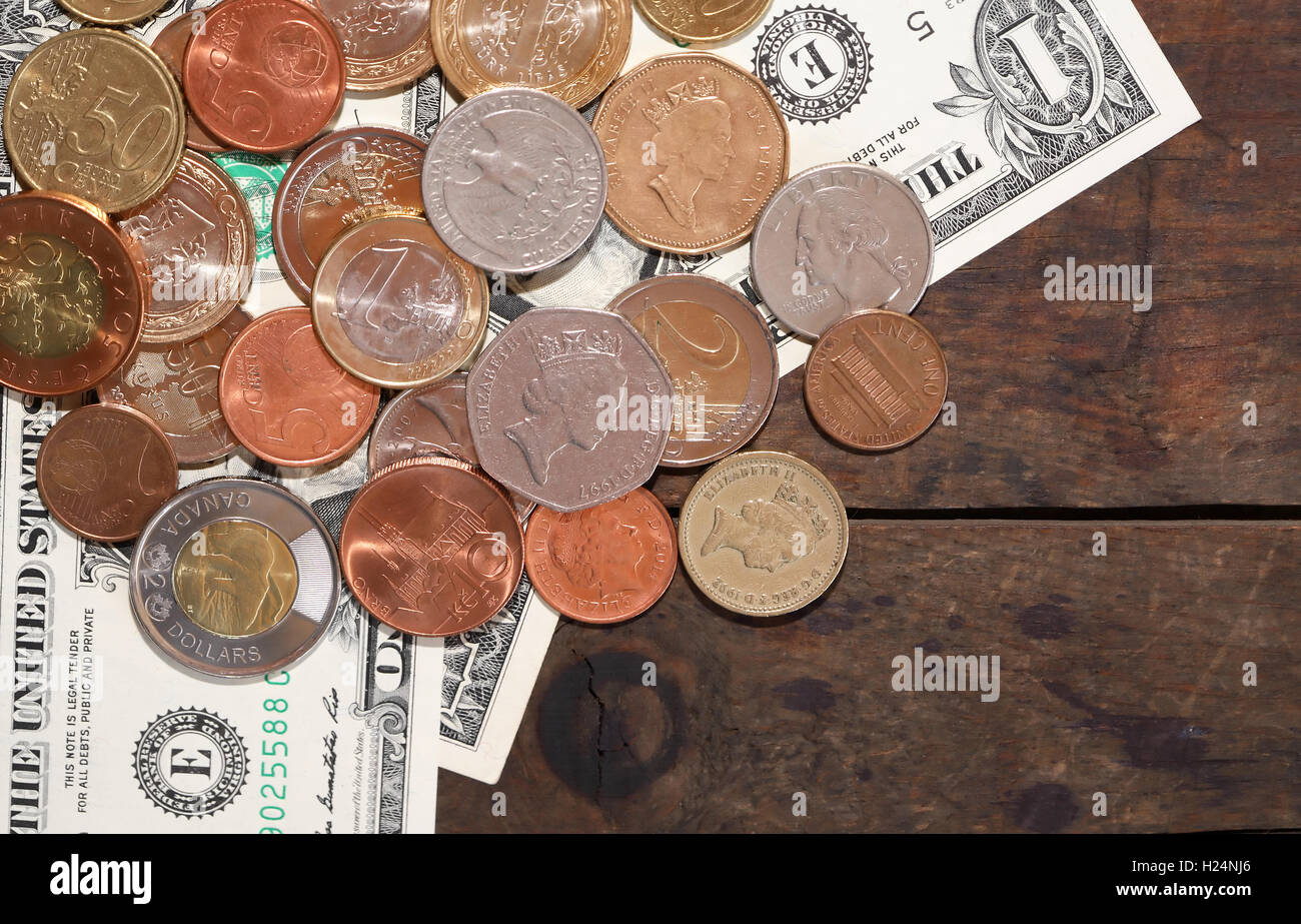 Piano finanziario. Varie valuta mondiale closeup come sfondo Foto Stock