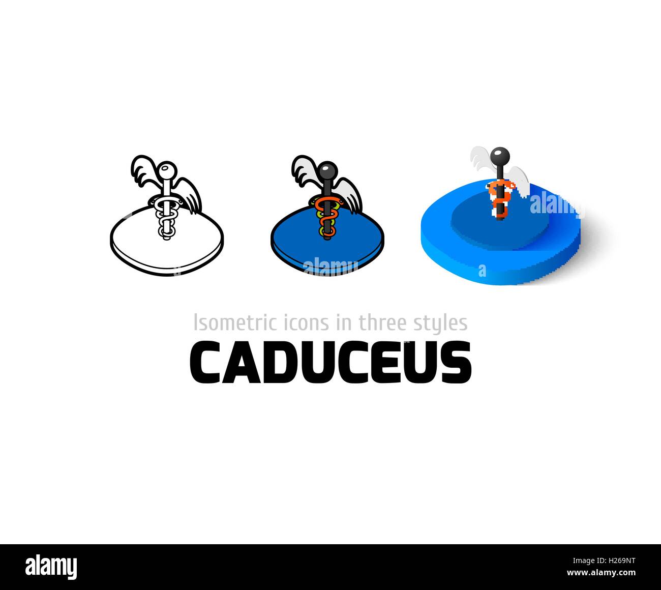 Caduceo icona in stile differente Illustrazione Vettoriale