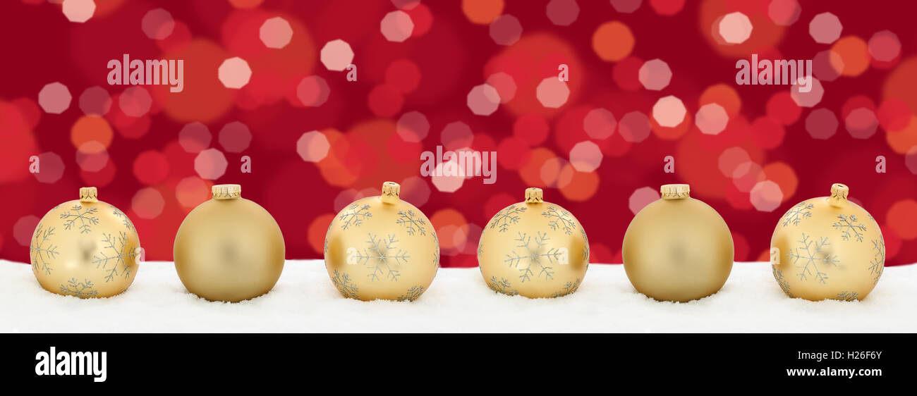 Le luci di Natale palline dorate banner Decorazione copyspace di sfondo spazio copia testo Foto Stock