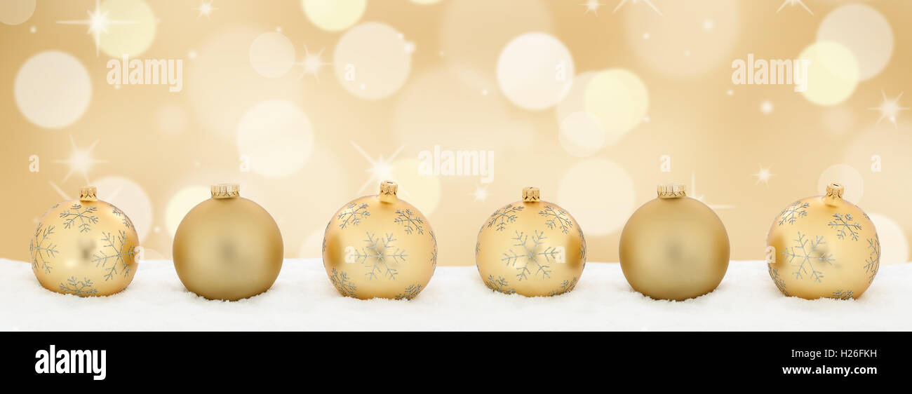 Natale oro oro sfere banner Decorazione copyspace di sfondo spazio copia testo Foto Stock