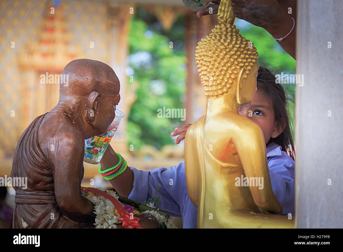 Songkran, festival, Thailandia, aprile, persone, acqua, bangkok, vacanze, colorata, viaggio,, felicità, tradizionale, splash, Foto Stock