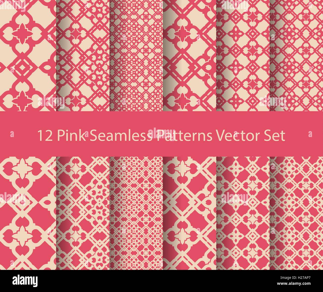 12 seamless pattern impostato abstract rosa linea floreale orientale background design illustrazione vettoriale Illustrazione Vettoriale