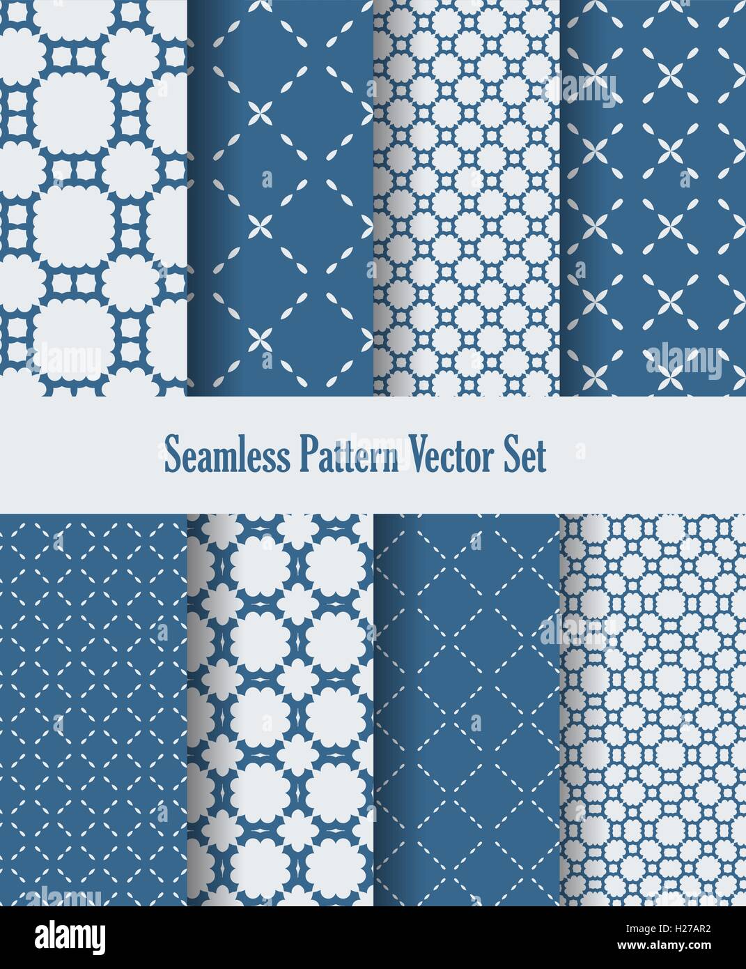 Seamless pattern impostato astratto bianco blu linea e design floreale sfondo illustrazione vettoriale Illustrazione Vettoriale