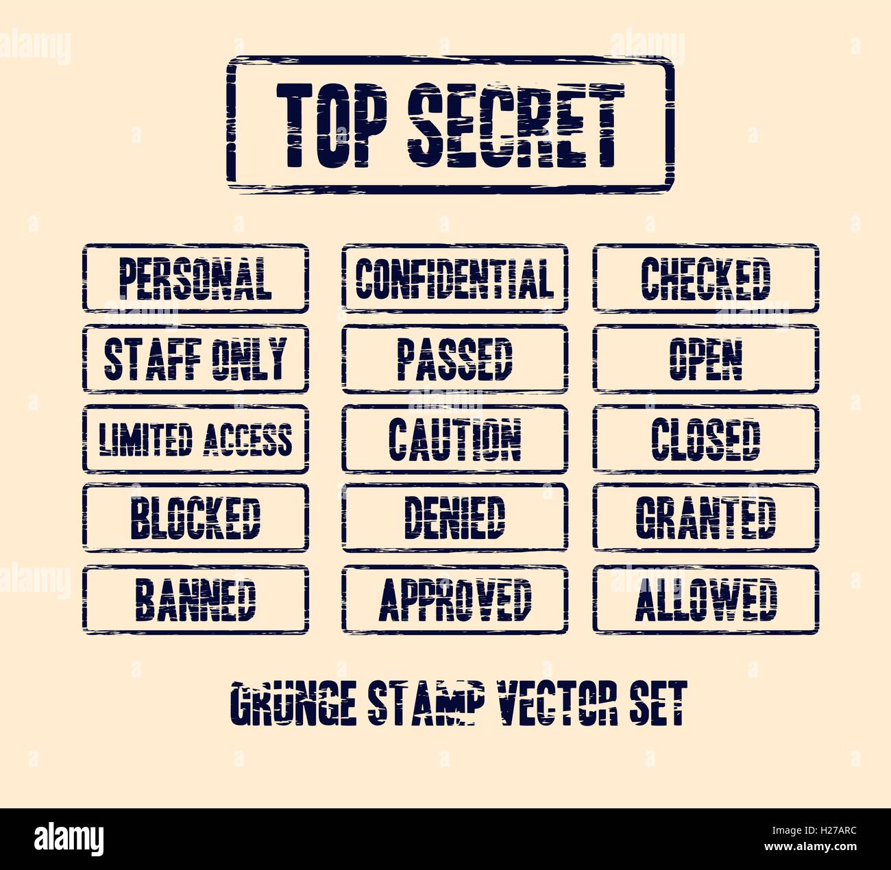 Top Secret timbro grunge vector impostato su sfondo lucido Illustrazione Vettoriale