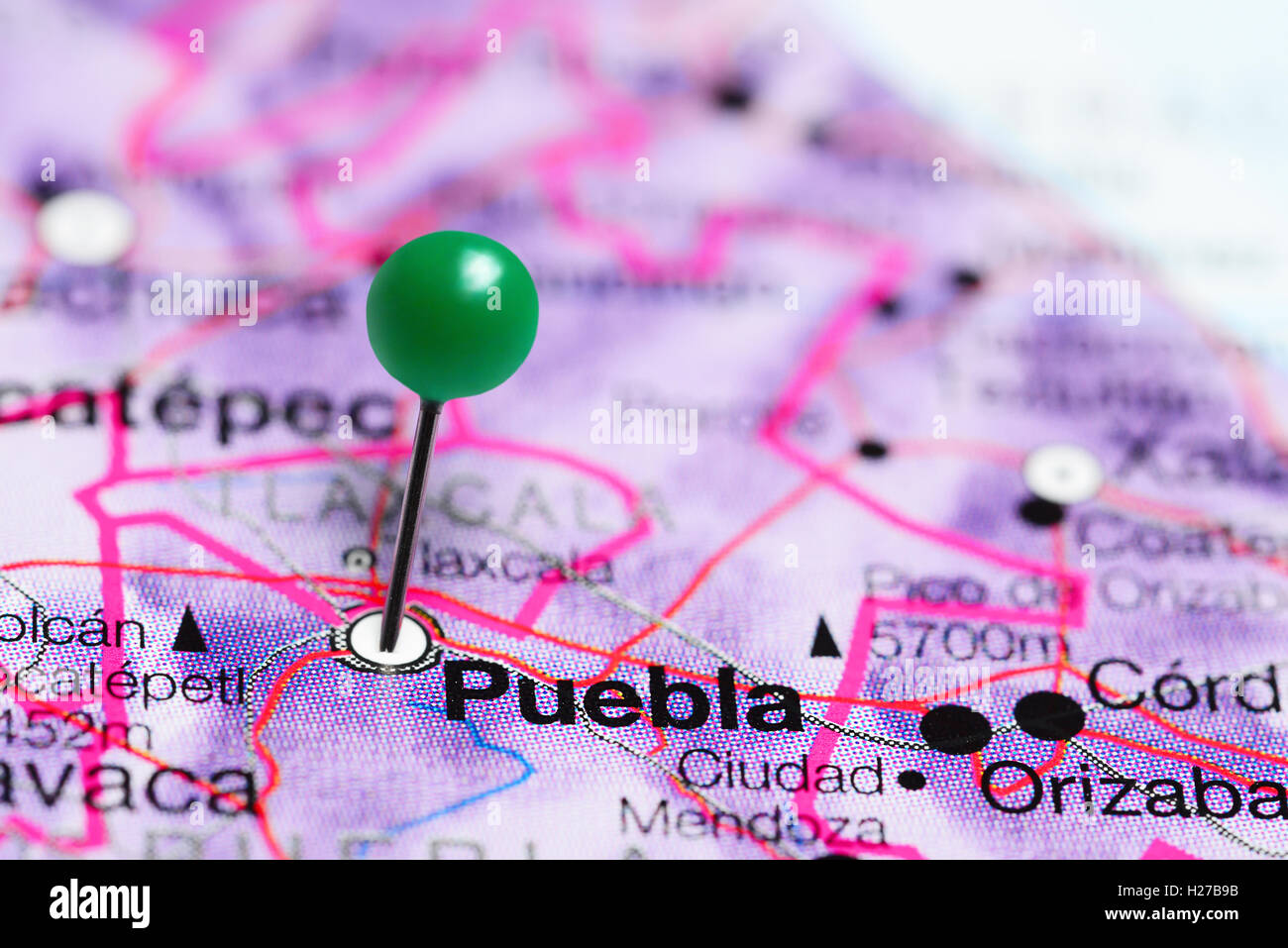 Puebla imperniata su una mappa del Messico Foto Stock