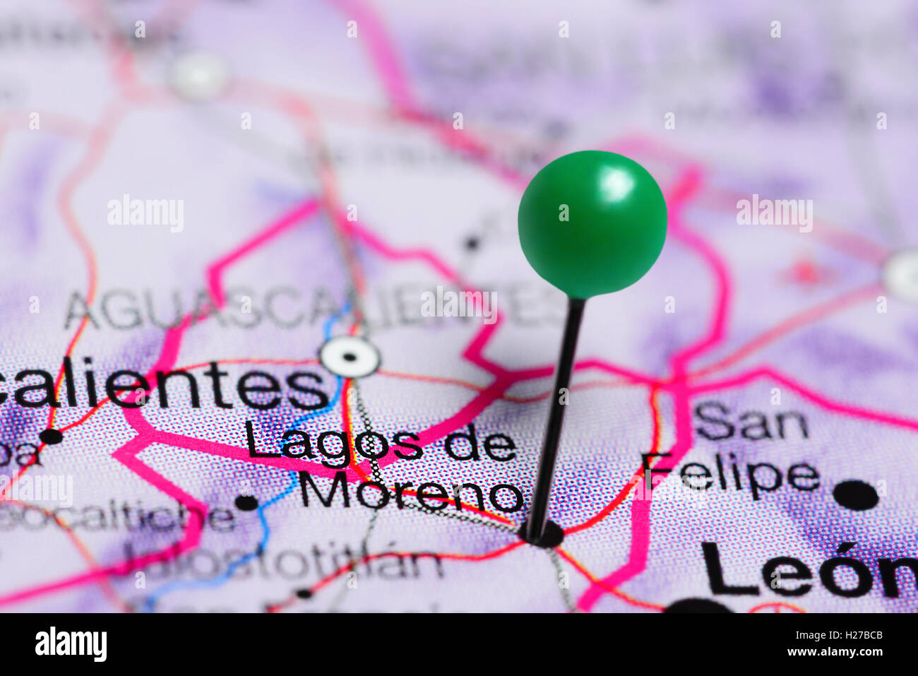 Lagos de Moreno imperniata su una mappa del Messico Foto Stock