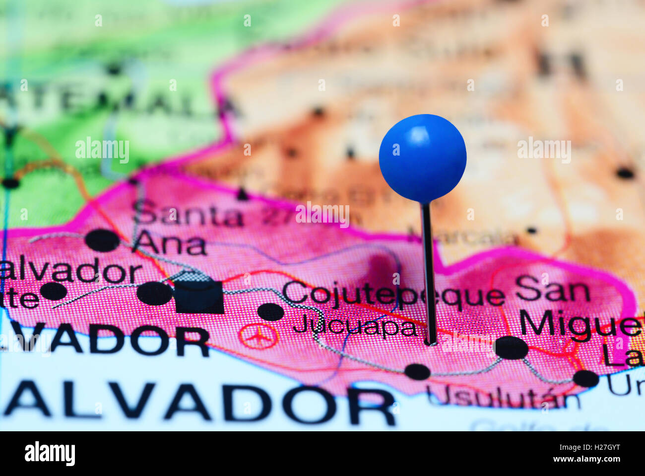 Jucuapa imperniata su una mappa di El Salvador Foto Stock