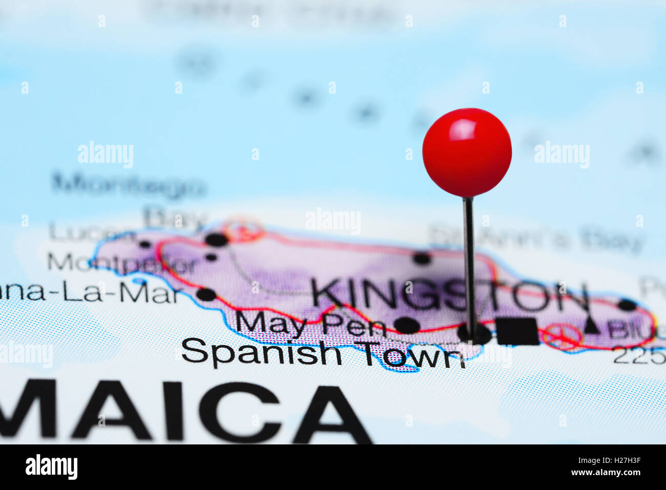 Città spagnola imperniata su una mappa della Giamaica Foto Stock